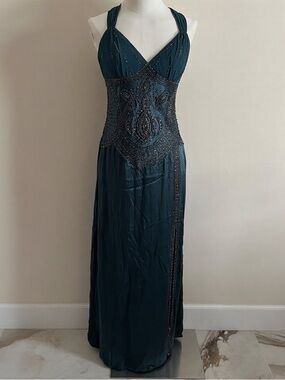 Sue Wong teal silk dress